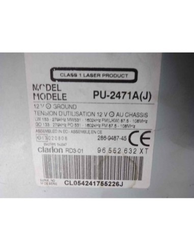 SISTEMA AUDIO / RADIO CD PEUGEOT 307 (S1)(04 2001) - 180584